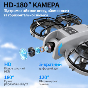 Квадрокоптер XKJ K100 MAX MINI — складний міні-дрон з HD камерою, FPV, Optical Flow, пульт з екраном 3.15", до 10 хвилин польоту, дальність до 80 м, кейс, сірий. Photo 2